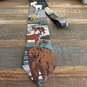 World Wildlife Fund Vintage Mens Mountain Native Wilds Animals Tie Necktie WWF